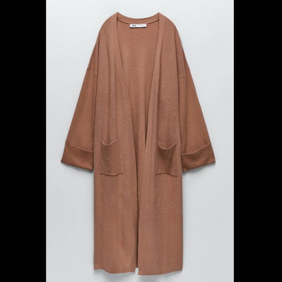 ZARA NEW WOMAN DUSTY PINK CAMEL LONG KNIT CARDIGAN + MIDI DRESS 0014/124 S M - Picture 9 of 9